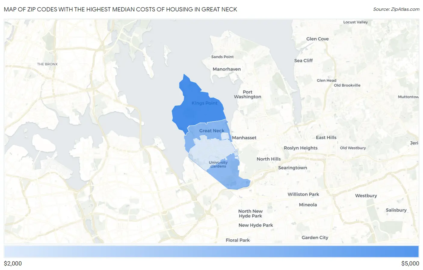 Zip Codes with the Highest Median Costs of Housing in Great Neck Map