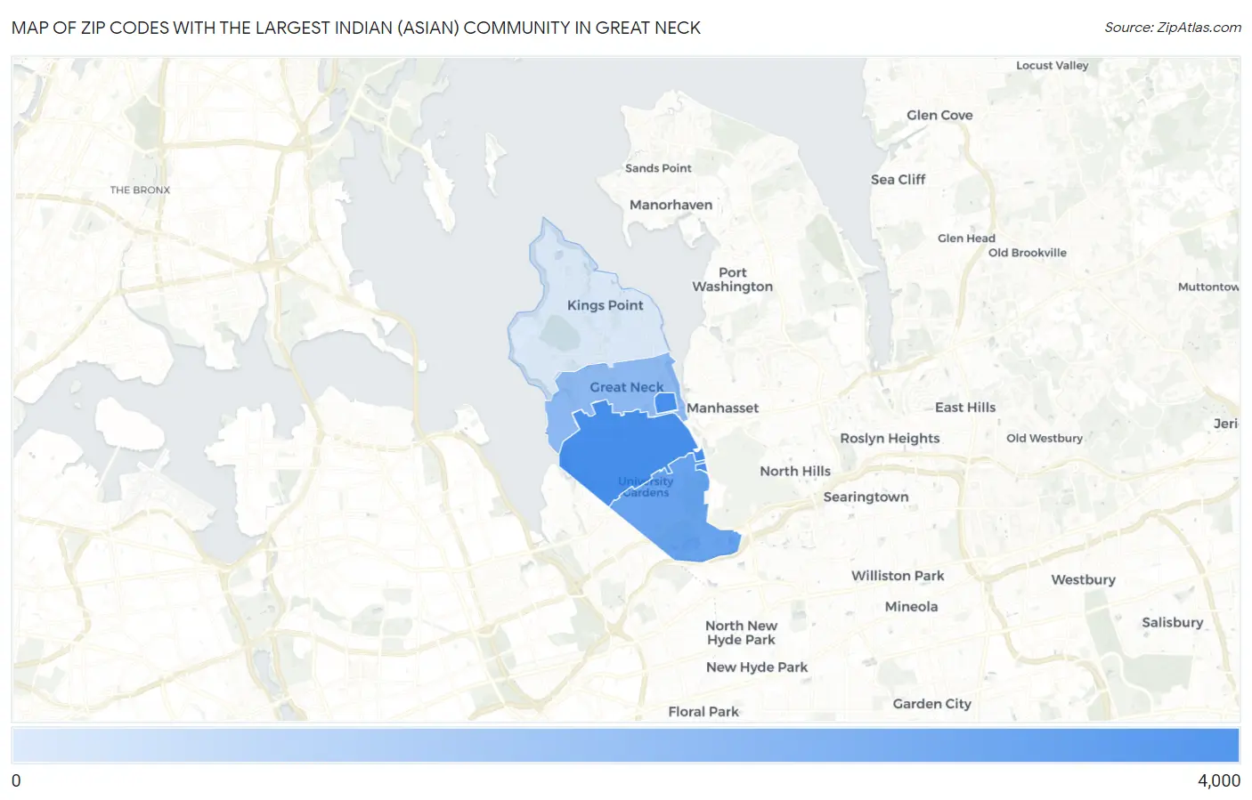 Zip Codes with the Largest Indian (Asian) Community in Great Neck Map