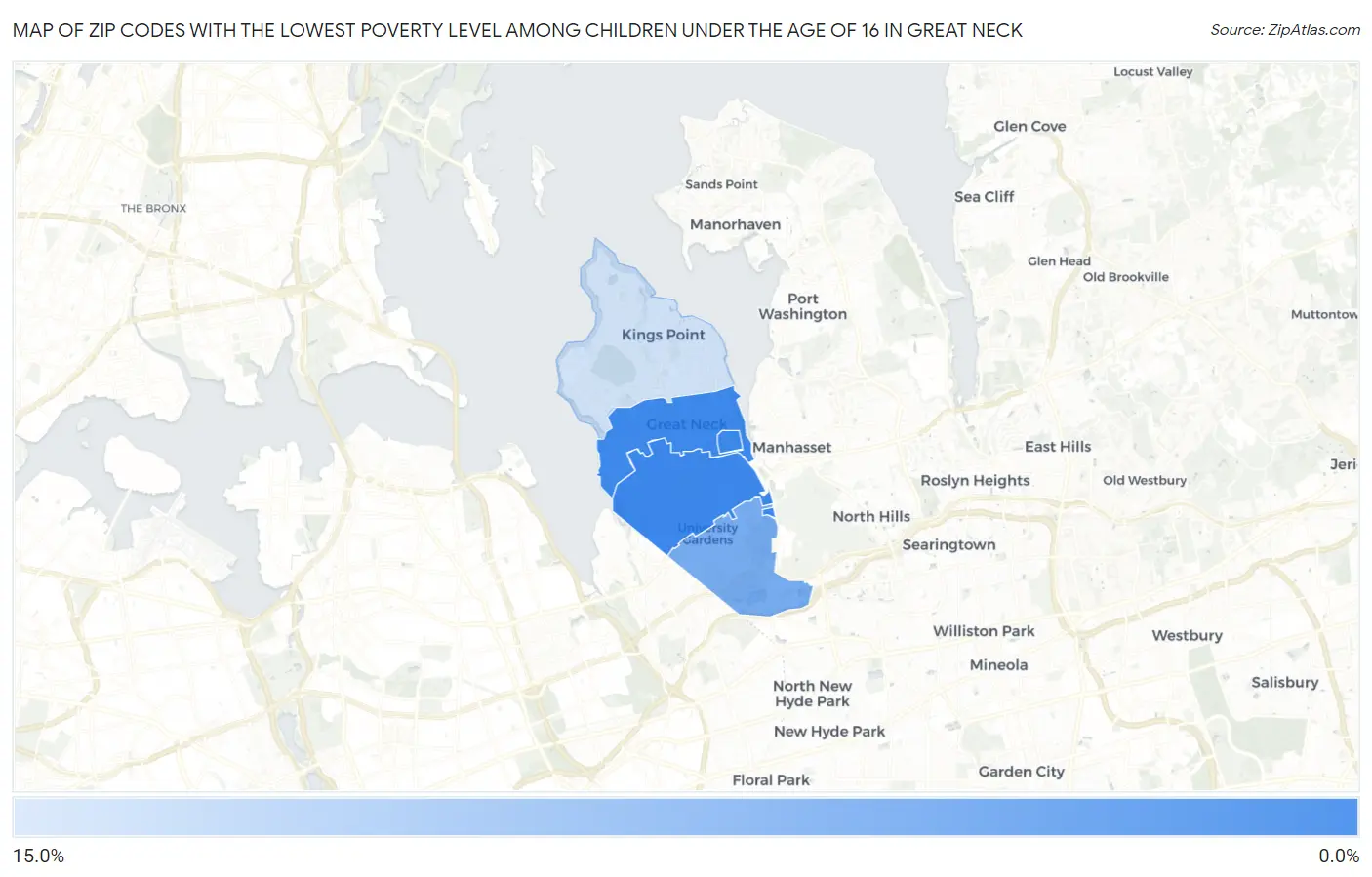 Zip Codes with the Lowest Poverty Level Among Children Under the Age of 16 in Great Neck Map