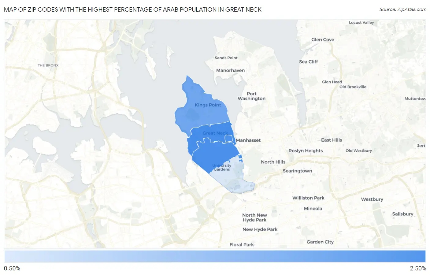 Zip Codes with the Highest Percentage of Arab Population in Great Neck Map