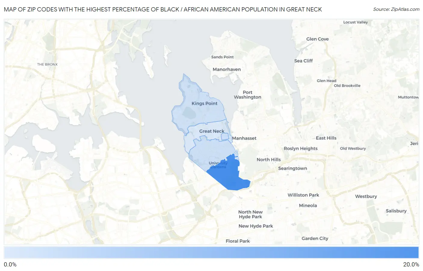 Zip Codes with the Highest Percentage of Black / African American Population in Great Neck Map