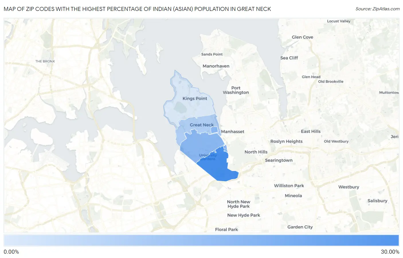 Zip Codes with the Highest Percentage of Indian (Asian) Population in Great Neck Map
