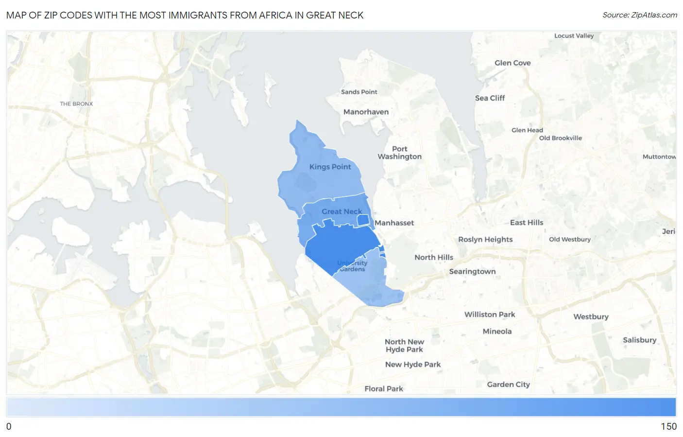 Zip Codes with the Most Immigrants from Africa in Great Neck Map