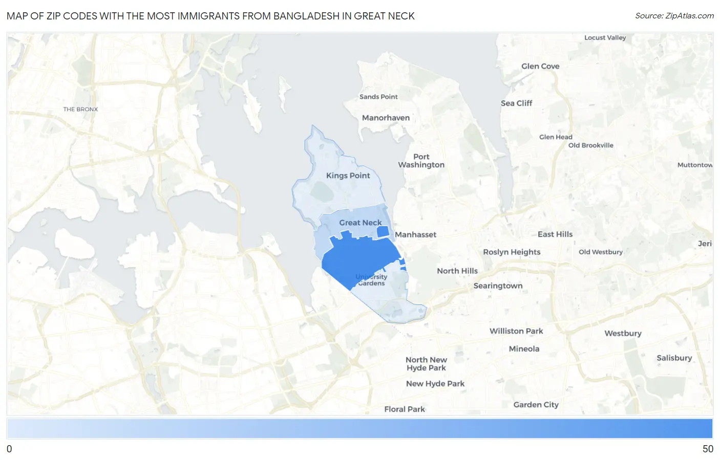 Zip Codes with the Most Immigrants from Bangladesh in Great Neck Map