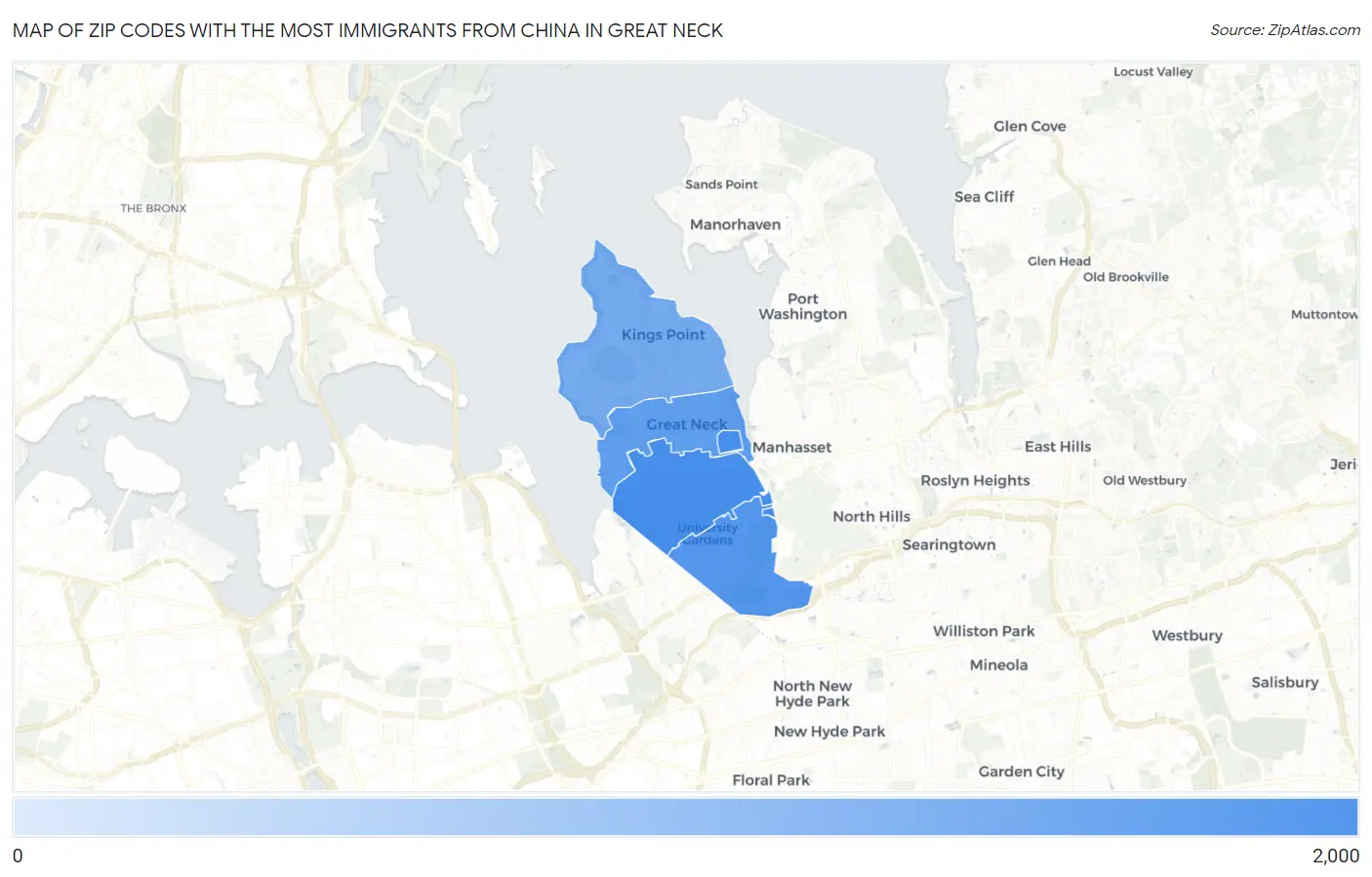 Zip Codes with the Most Immigrants from China in Great Neck Map