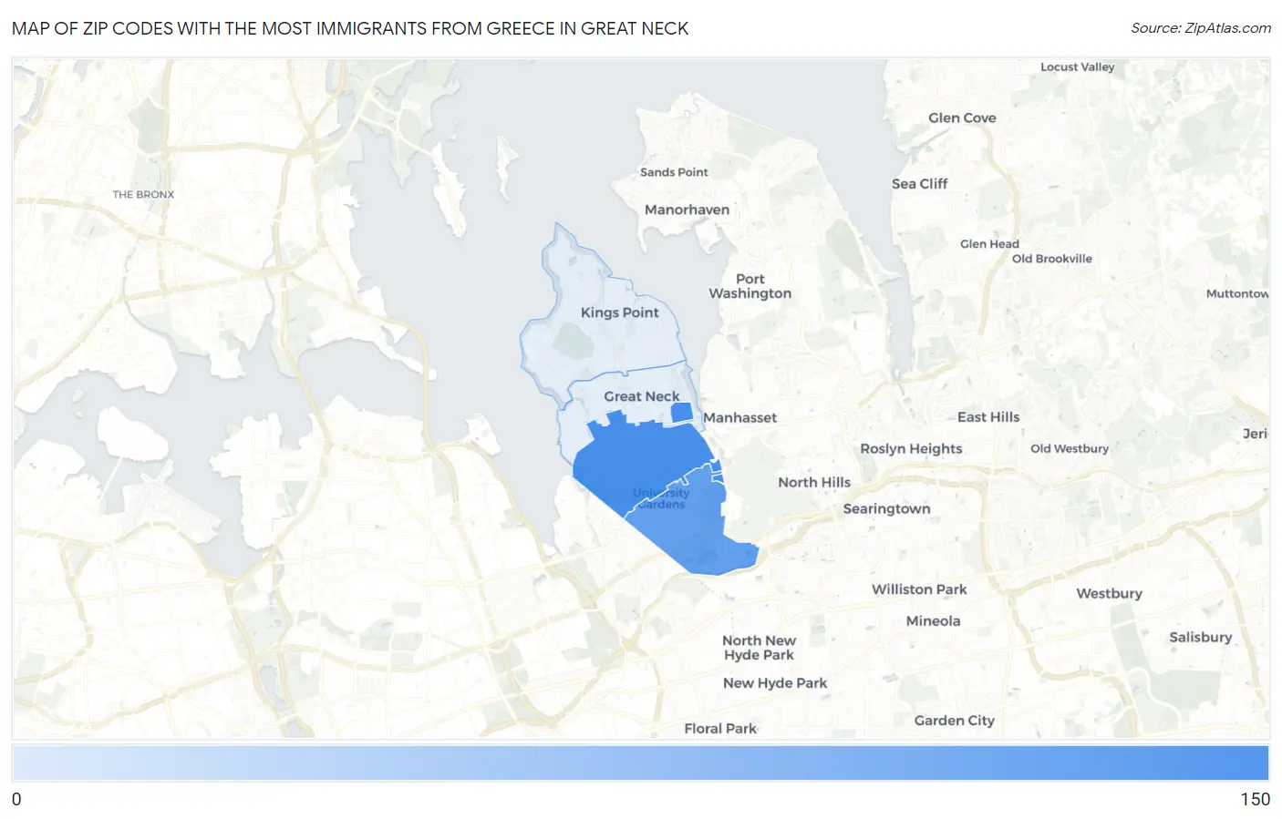Zip Codes with the Most Immigrants from Greece in Great Neck Map