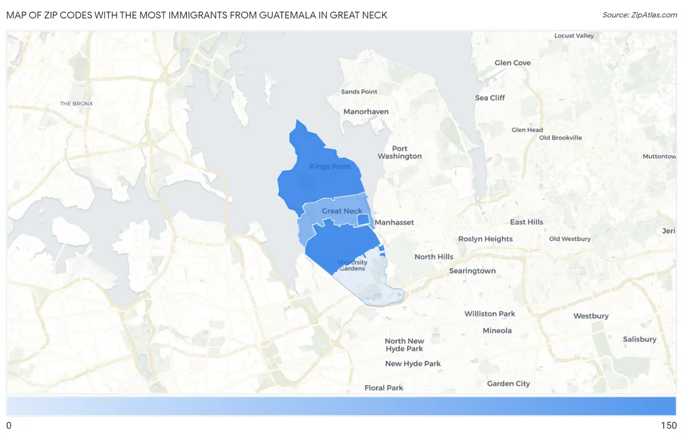 Zip Codes with the Most Immigrants from Guatemala in Great Neck Map