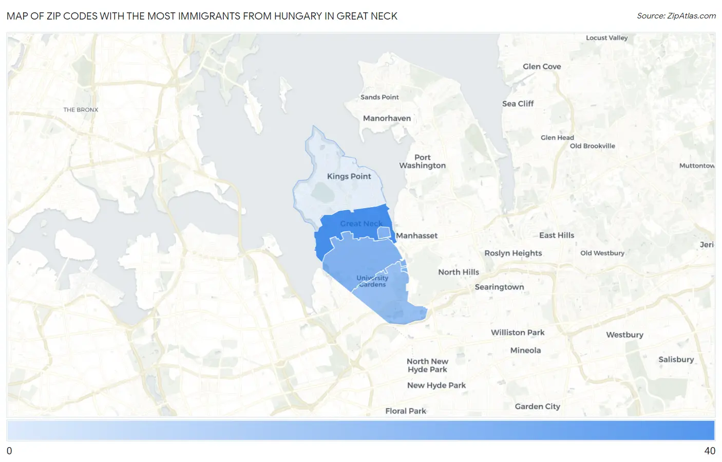 Zip Codes with the Most Immigrants from Hungary in Great Neck Map