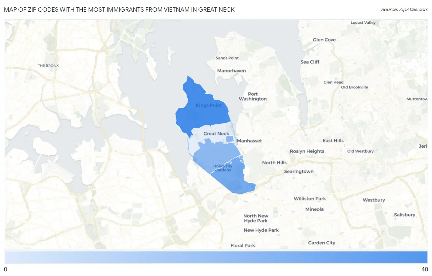Zip Codes with the Most Immigrants from Vietnam in Great Neck Map