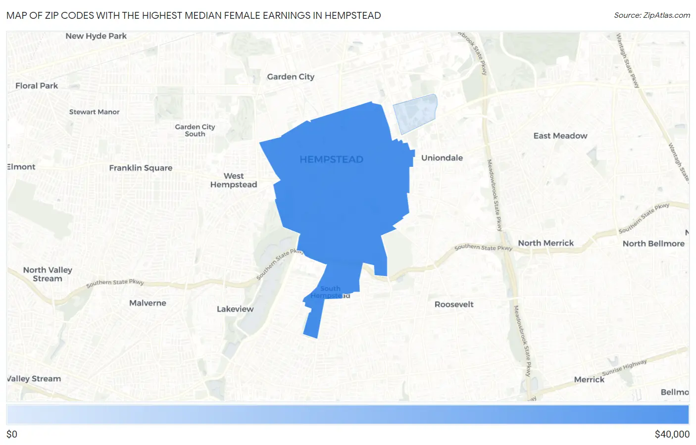 Zip Codes with the Highest Median Female Earnings in Hempstead Map