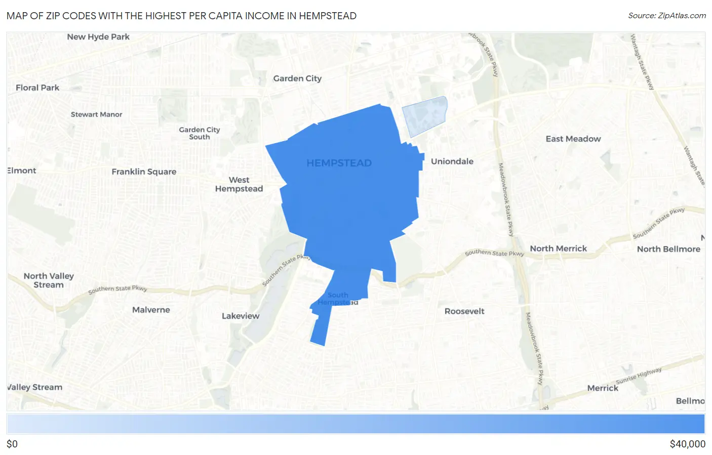Zip Codes with the Highest Per Capita Income in Hempstead Map
