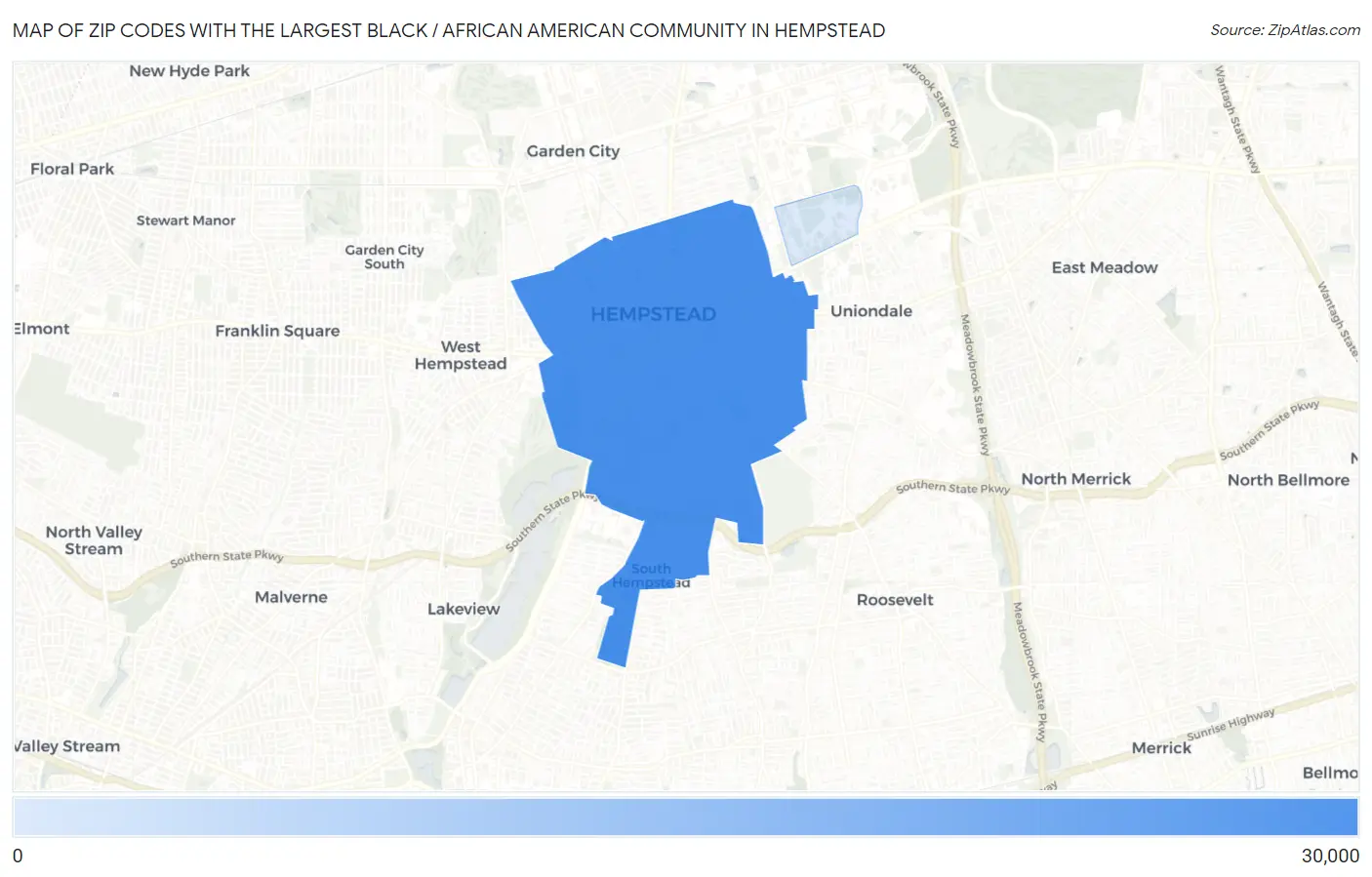 Zip Codes with the Largest Black / African American Community in Hempstead Map