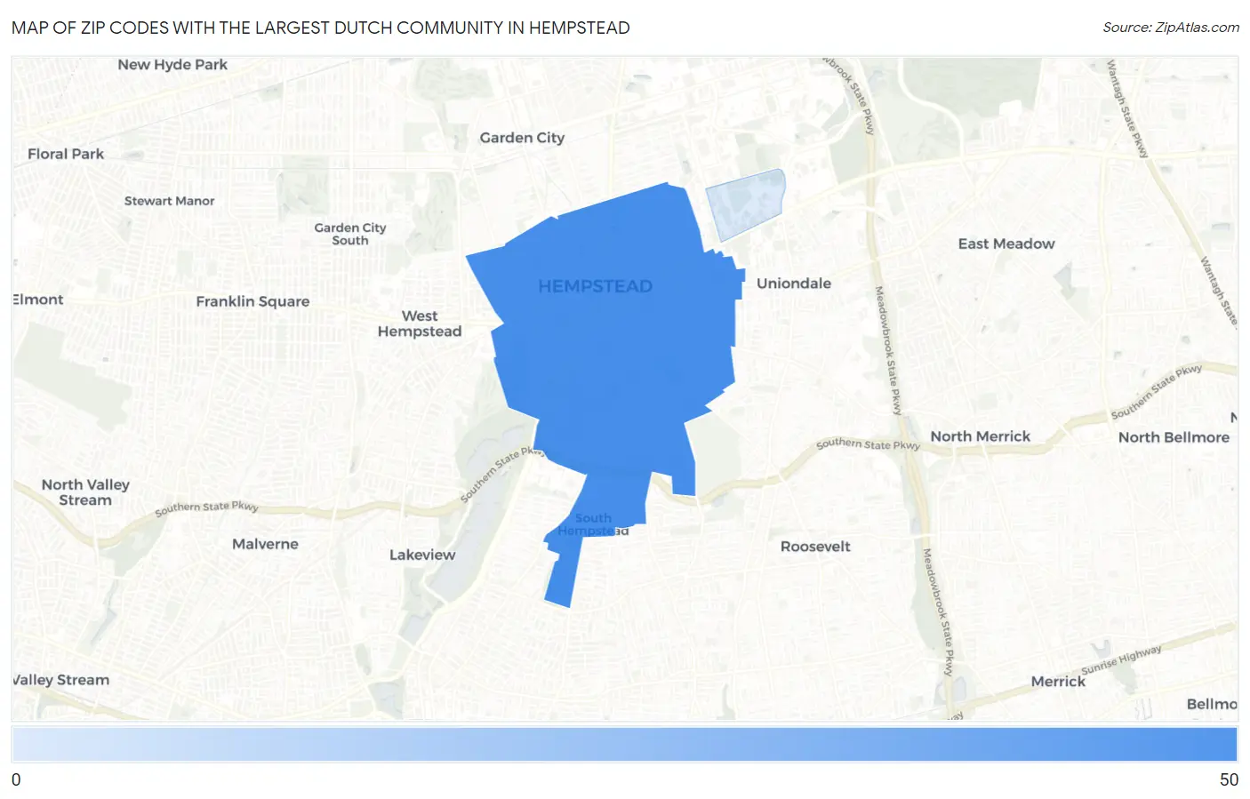 Zip Codes with the Largest Dutch Community in Hempstead Map