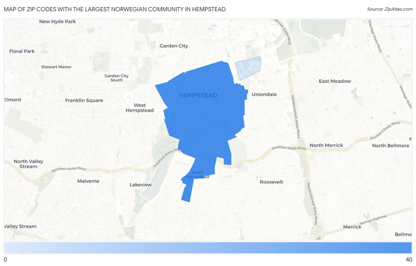 Zip Codes with the Largest Norwegian Community in Hempstead Map