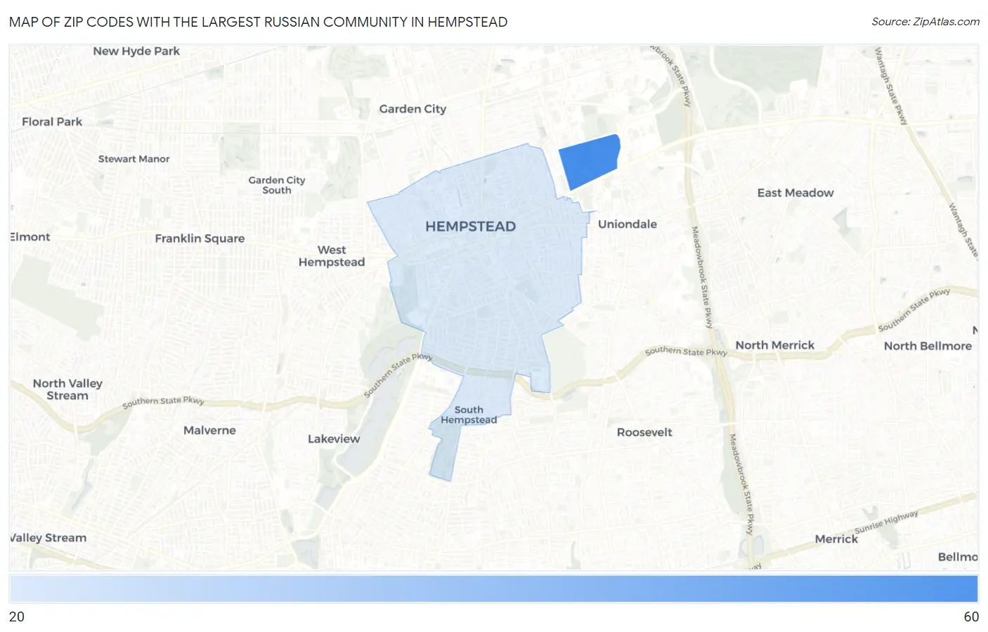 Zip Codes with the Largest Russian Community in Hempstead Map