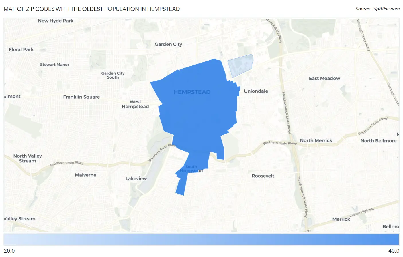 Zip Codes with the Oldest Population in Hempstead Map