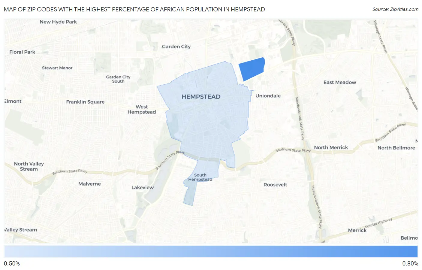 Zip Codes with the Highest Percentage of African Population in Hempstead Map