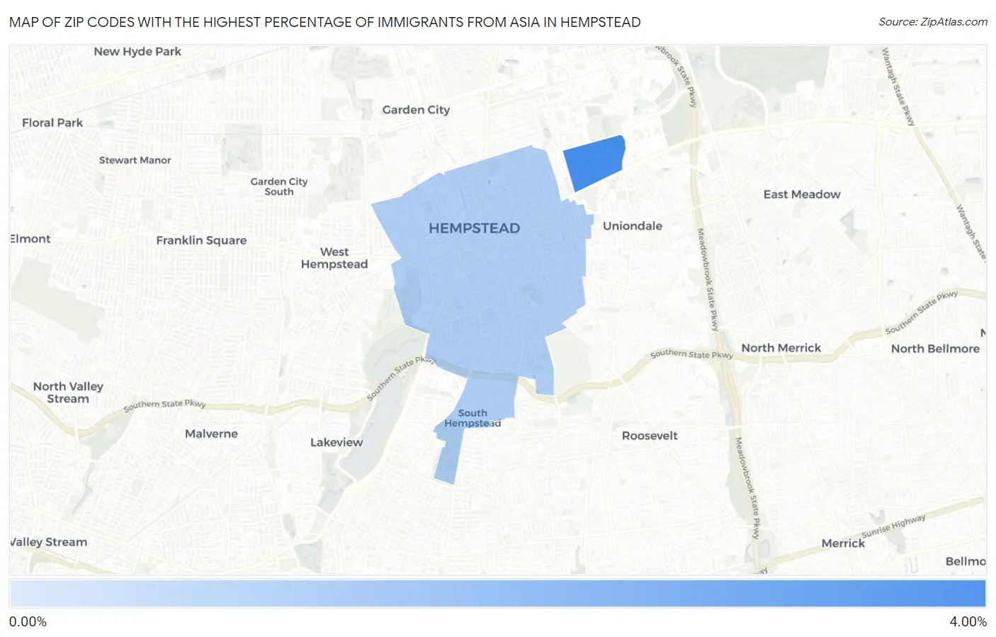 Zip Codes with the Highest Percentage of Immigrants from Asia in Hempstead Map