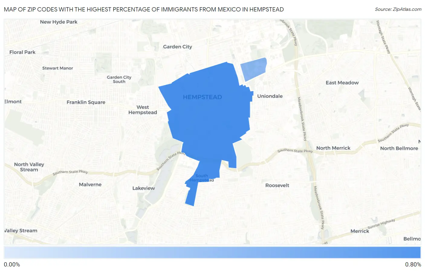 Zip Codes with the Highest Percentage of Immigrants from Mexico in Hempstead Map