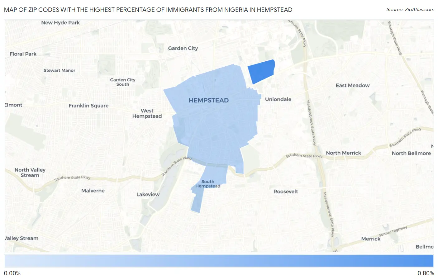 Zip Codes with the Highest Percentage of Immigrants from Nigeria in Hempstead Map