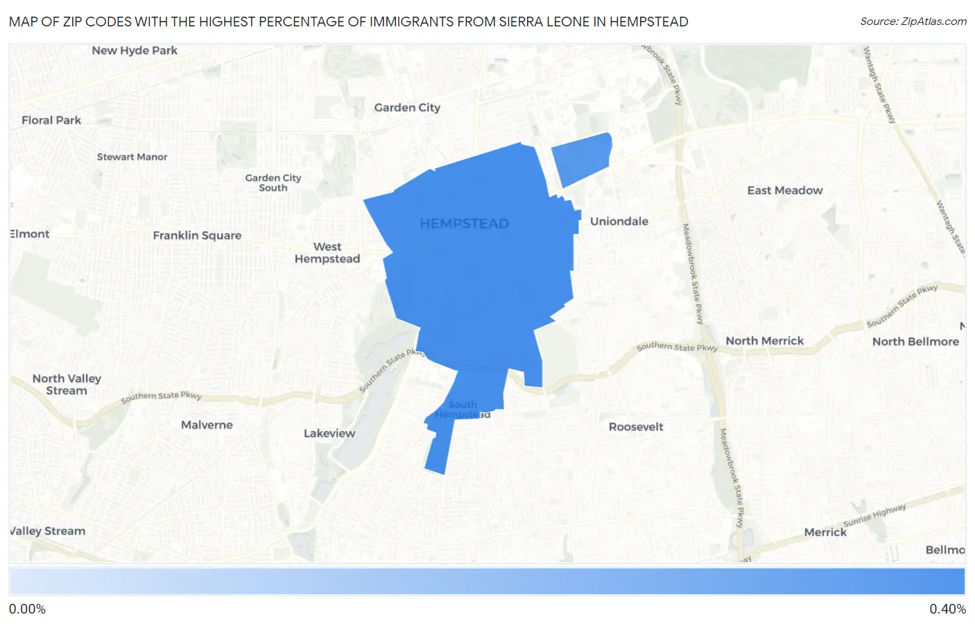 Zip Codes with the Highest Percentage of Immigrants from Sierra Leone in Hempstead Map