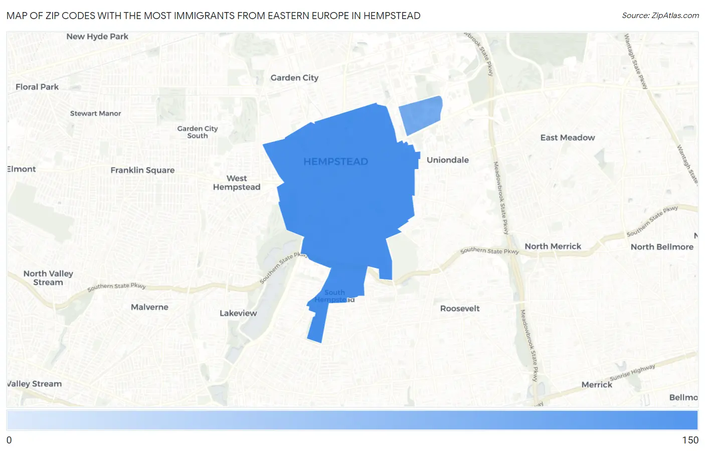 Zip Codes with the Most Immigrants from Eastern Europe in Hempstead Map