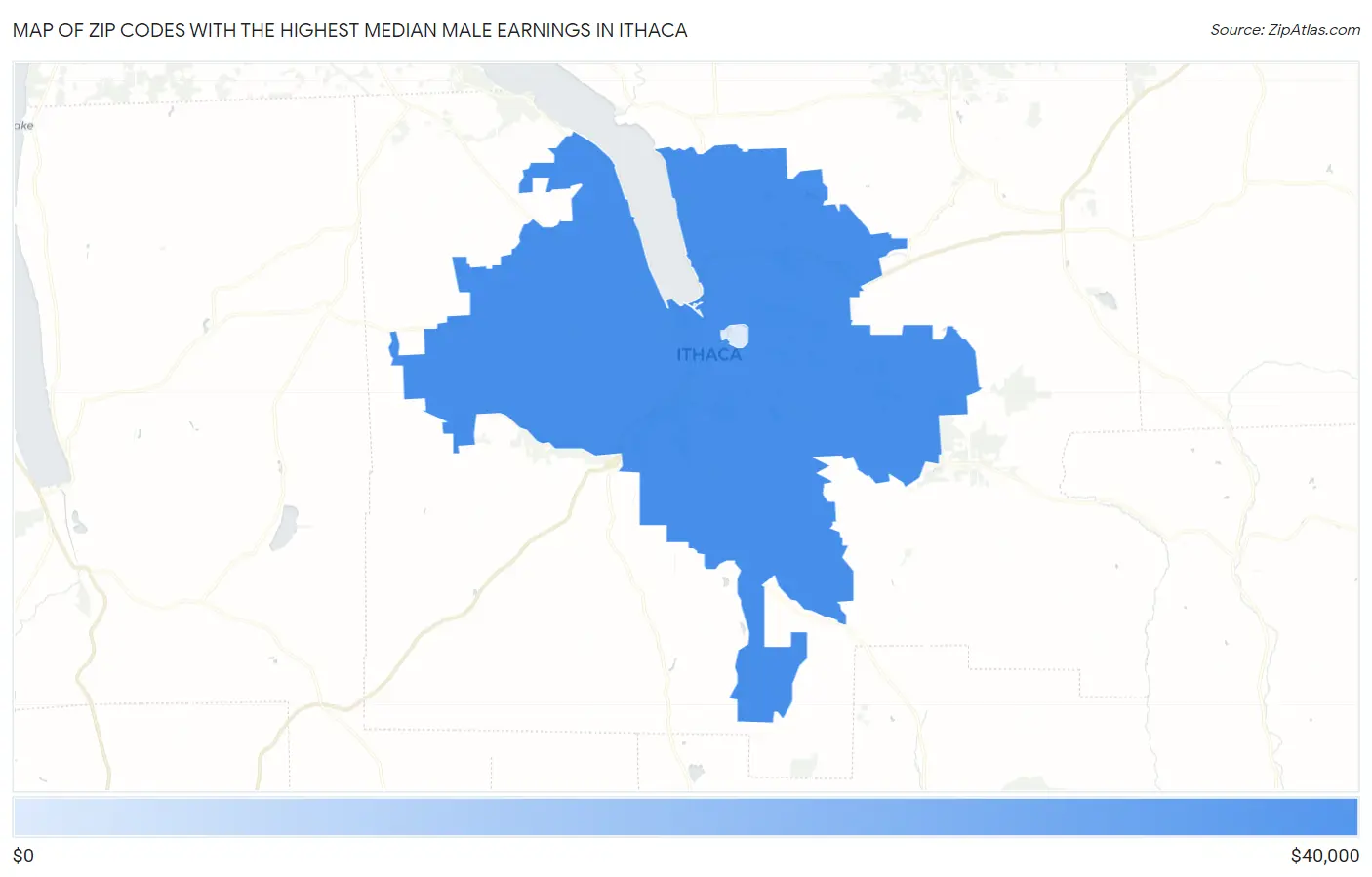 Zip Codes with the Highest Median Male Earnings in Ithaca Map
