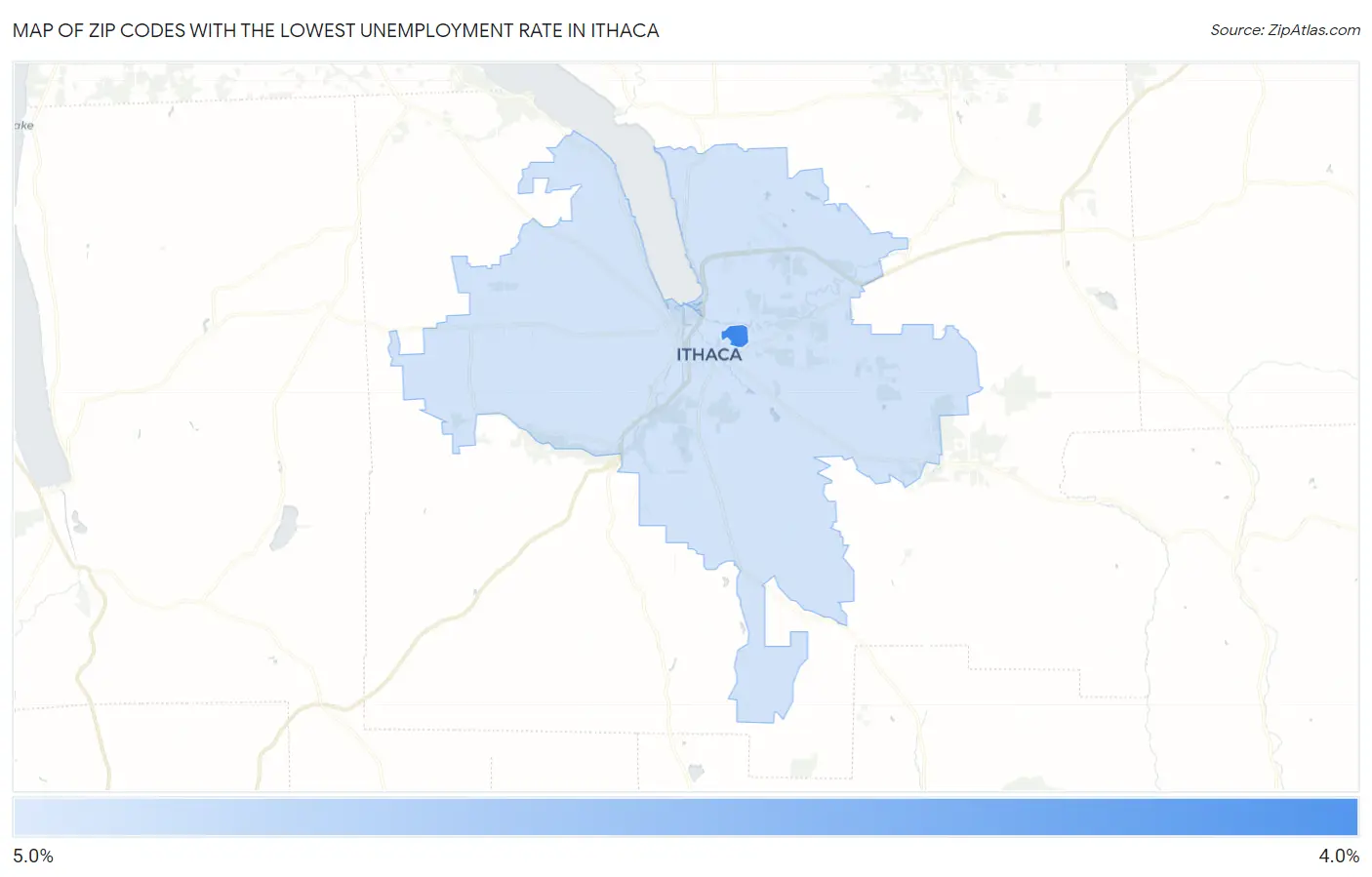 Zip Codes with the Lowest Unemployment Rate in Ithaca Map