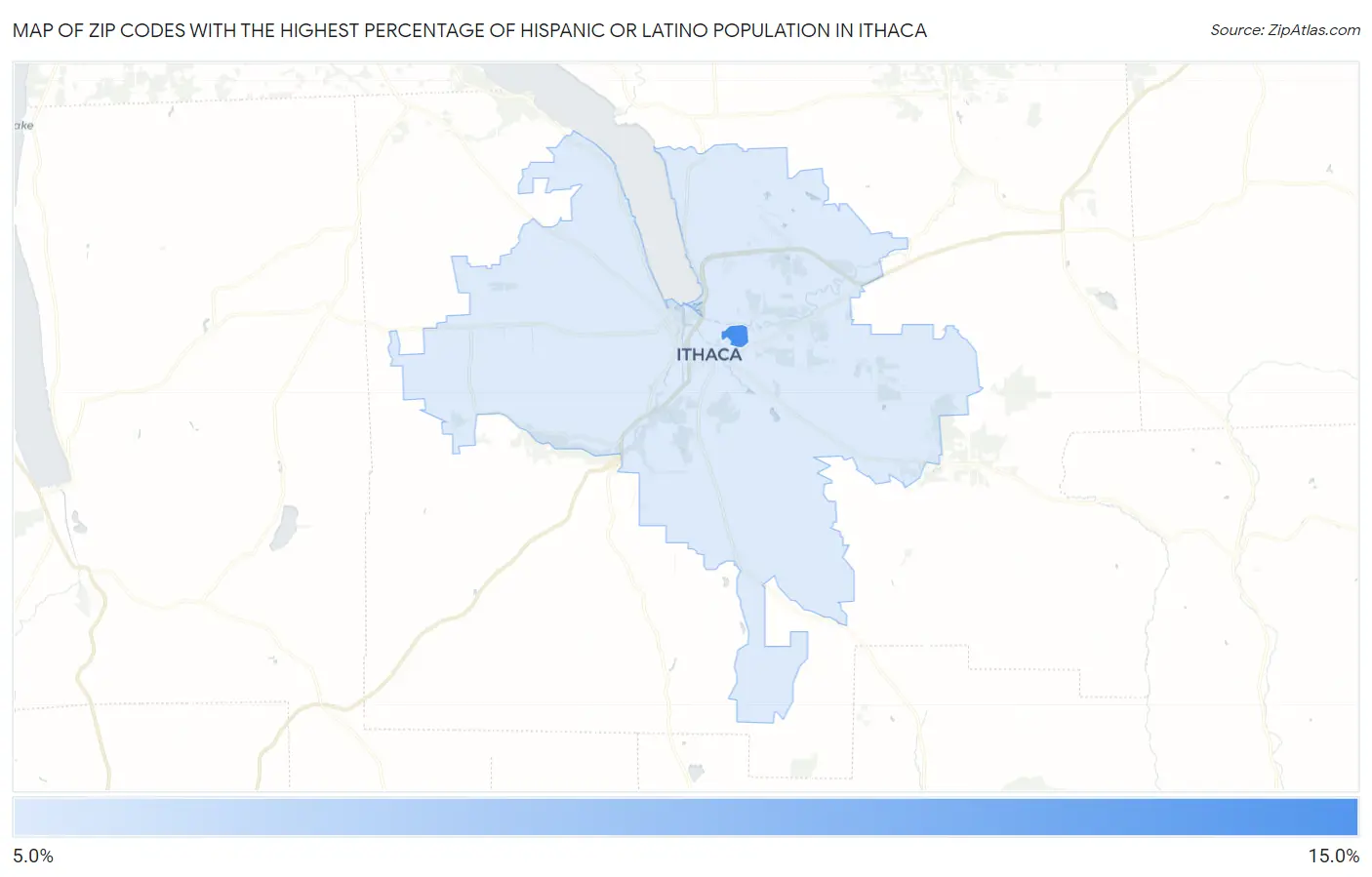 Zip Codes with the Highest Percentage of Hispanic or Latino Population in Ithaca Map