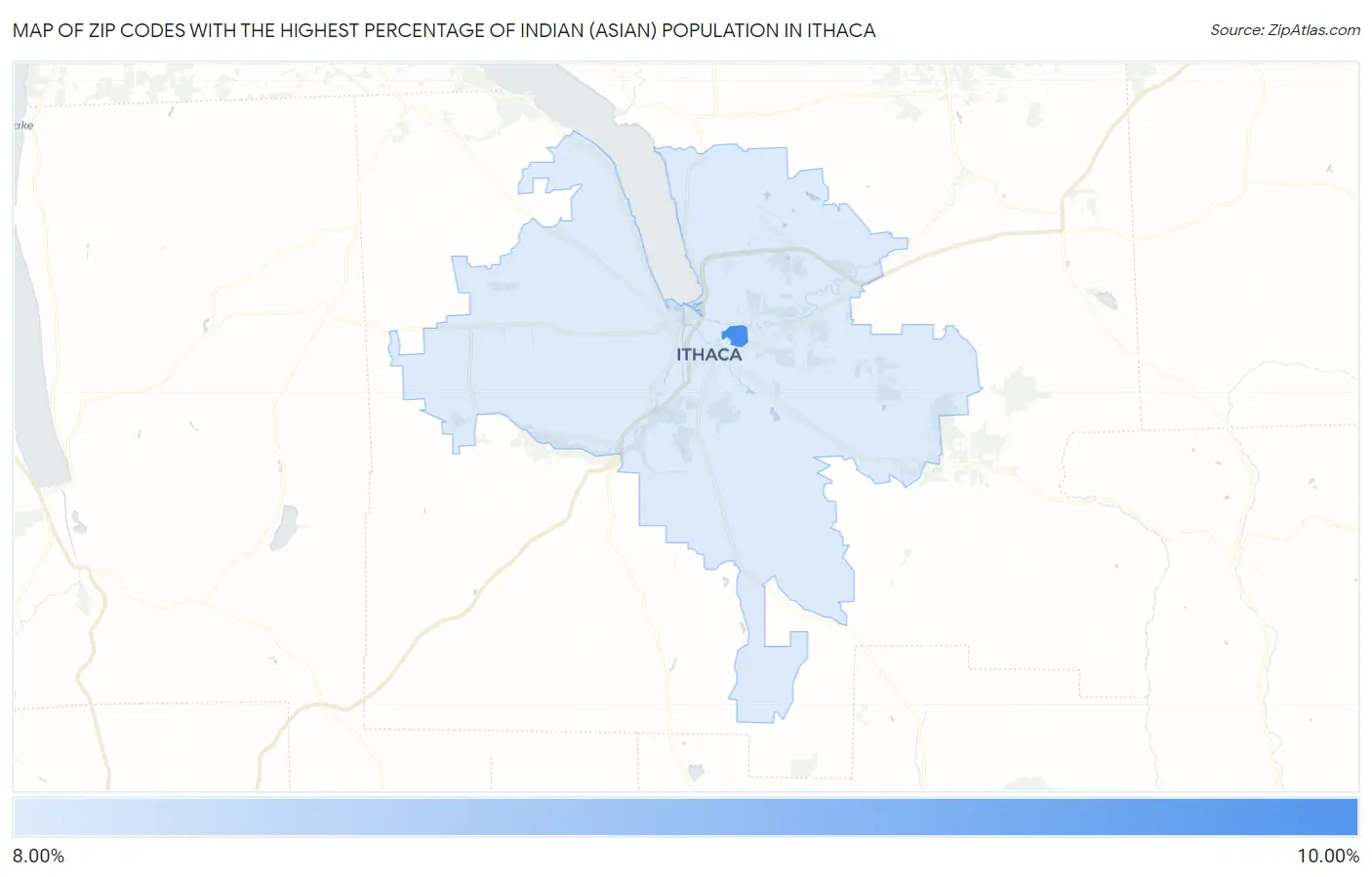 Zip Codes with the Highest Percentage of Indian (Asian) Population in Ithaca Map