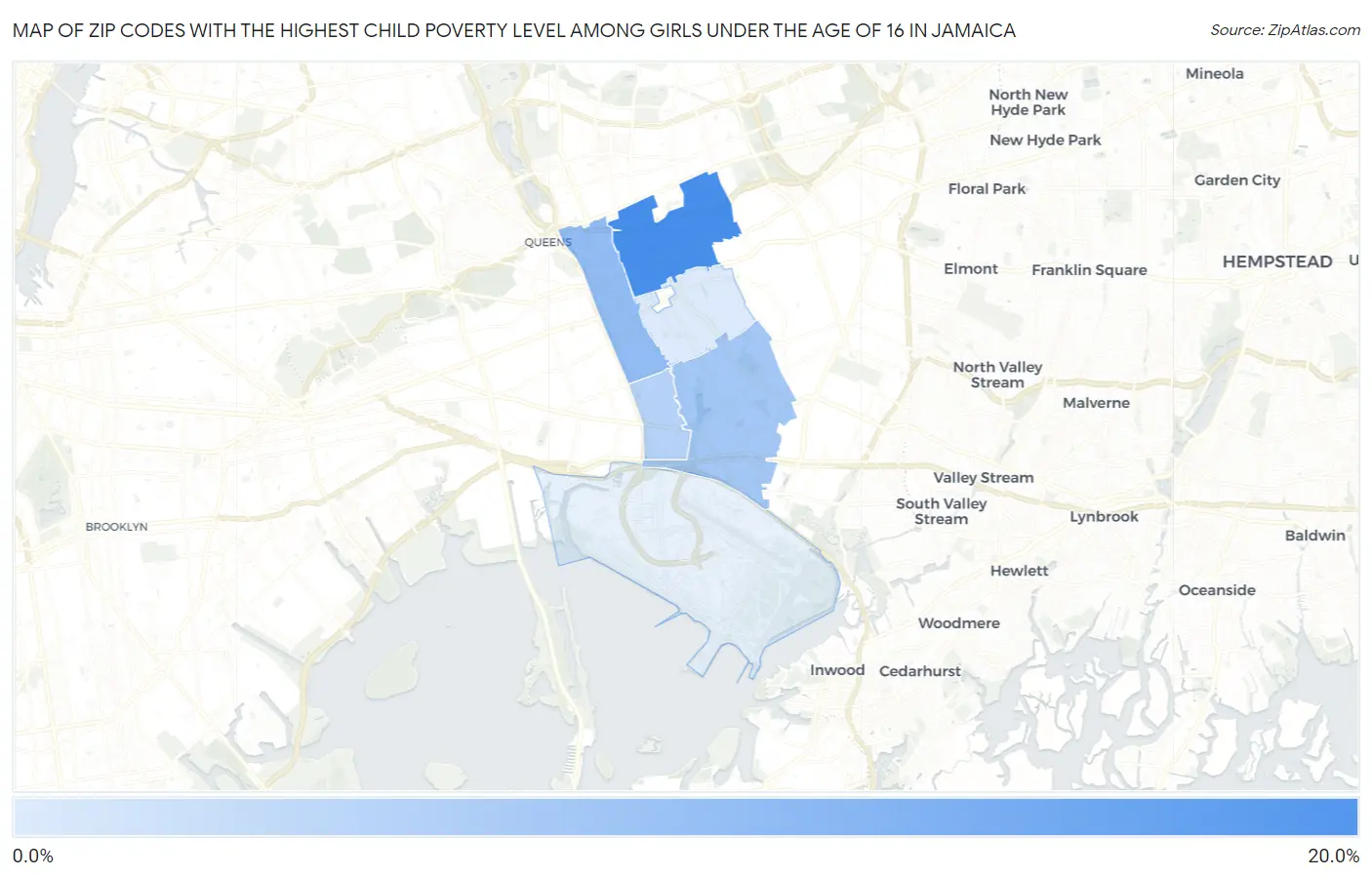 Zip Codes with the Highest Child Poverty Level Among Girls Under the Age of 16 in Jamaica Map