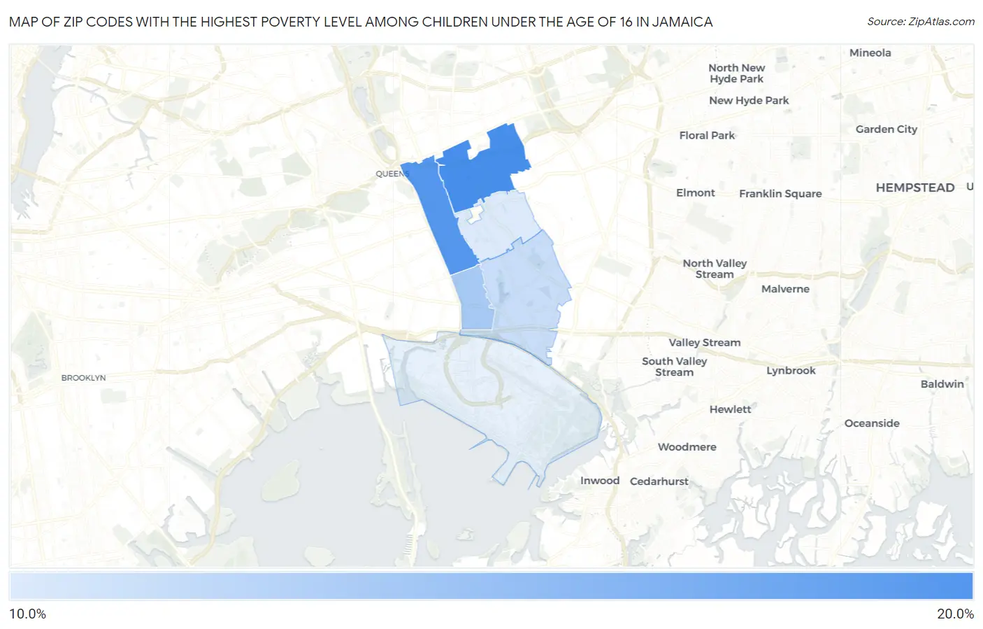 Zip Codes with the Highest Poverty Level Among Children Under the Age of 16 in Jamaica Map