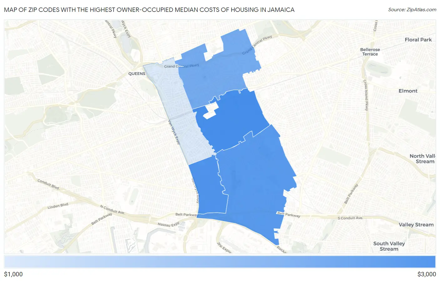 Zip Codes with the Highest Owner-Occupied Median Costs of Housing in Jamaica Map
