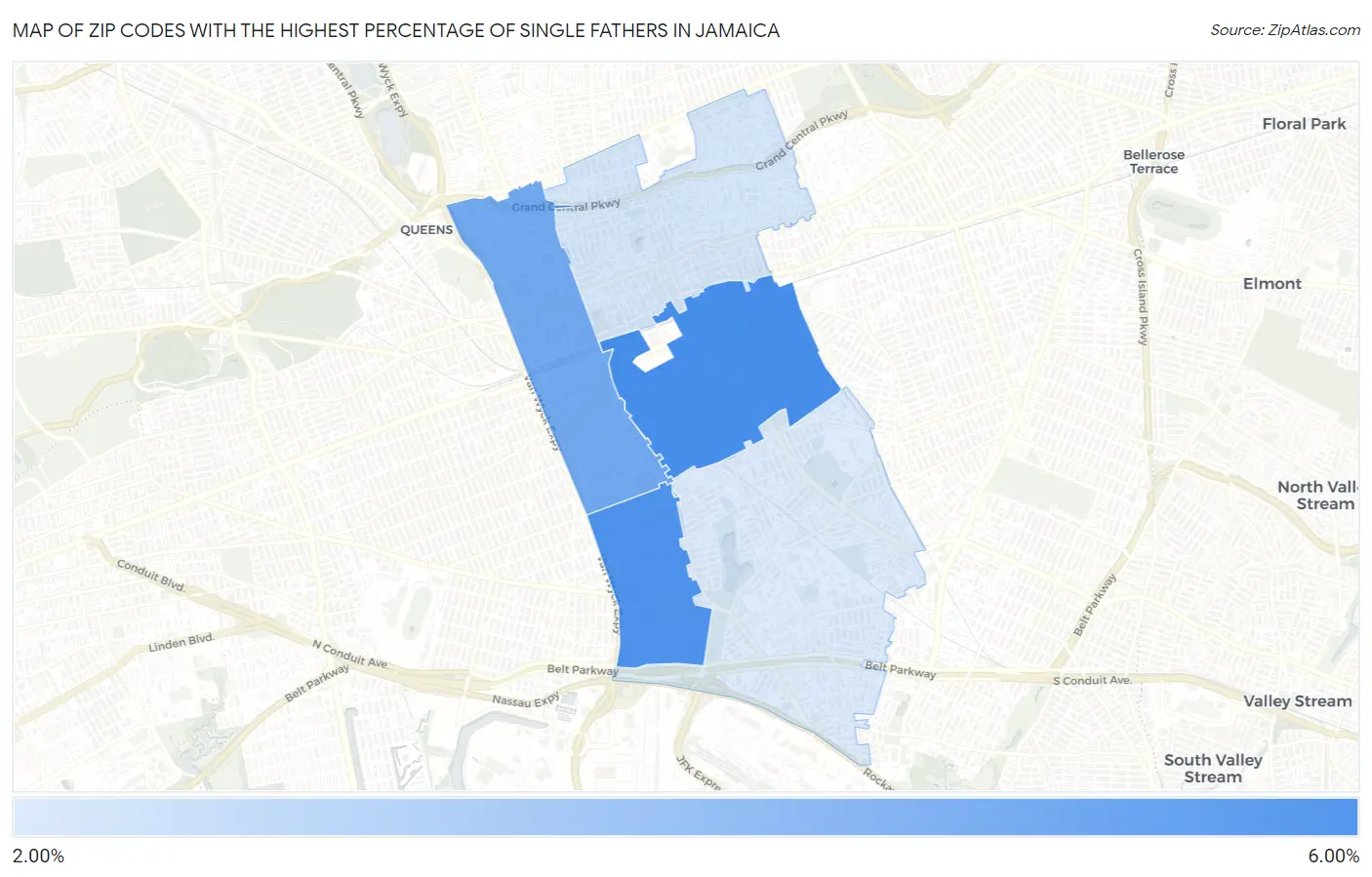 Zip Codes with the Highest Percentage of Single Fathers in Jamaica Map