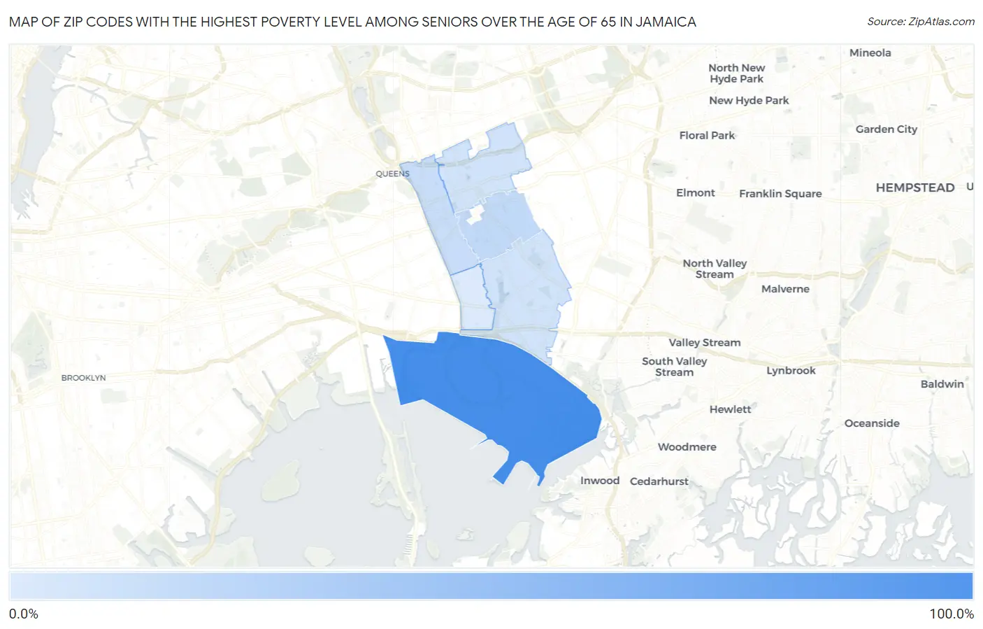 Zip Codes with the Highest Poverty Level Among Seniors Over the Age of 65 in Jamaica Map