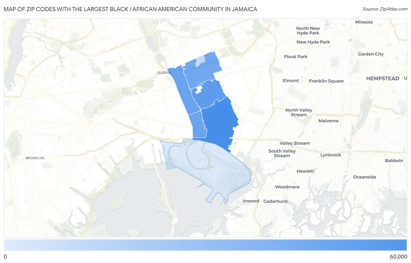Zip Codes with the Largest Black / African American Community in Jamaica Map