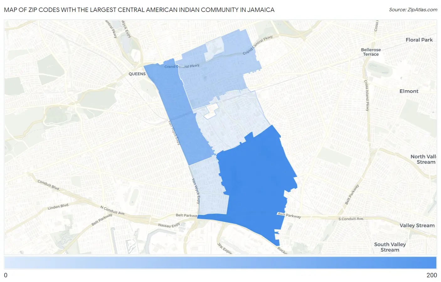 Zip Codes with the Largest Central American Indian Community in Jamaica Map