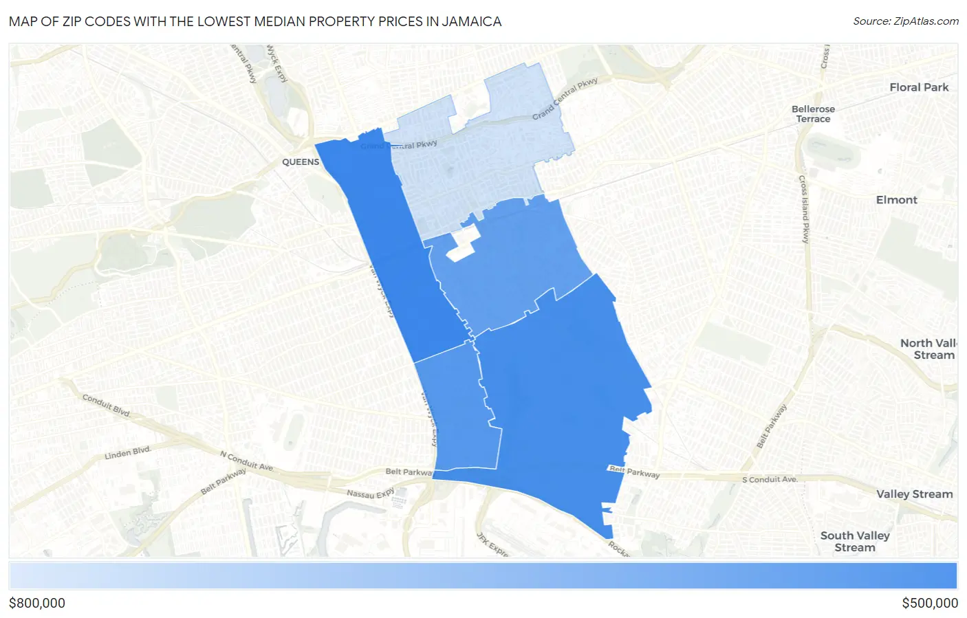 Zip Codes with the Lowest Median Property Prices in Jamaica Map