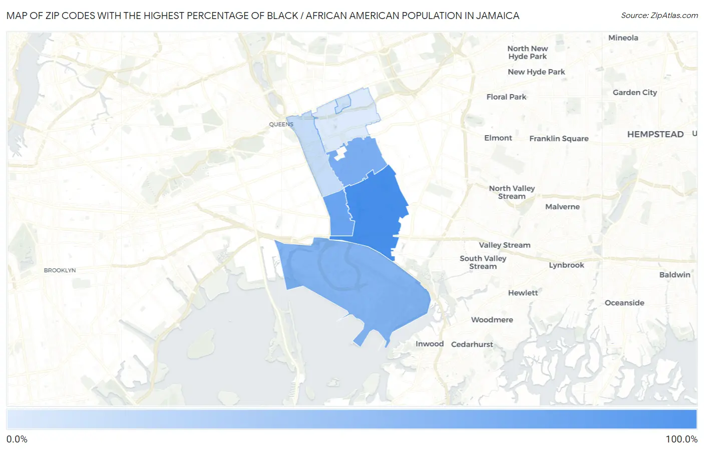 Zip Codes with the Highest Percentage of Black / African American Population in Jamaica Map