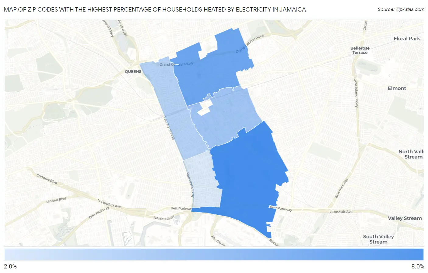 Zip Codes with the Highest Percentage of Households Heated by Electricity in Jamaica Map