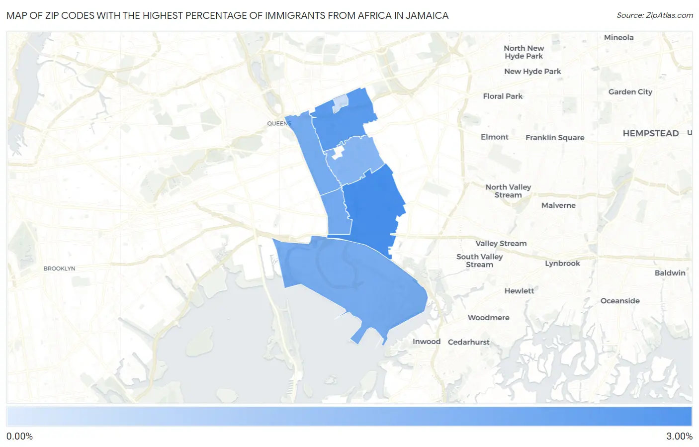 Zip Codes with the Highest Percentage of Immigrants from Africa in Jamaica Map