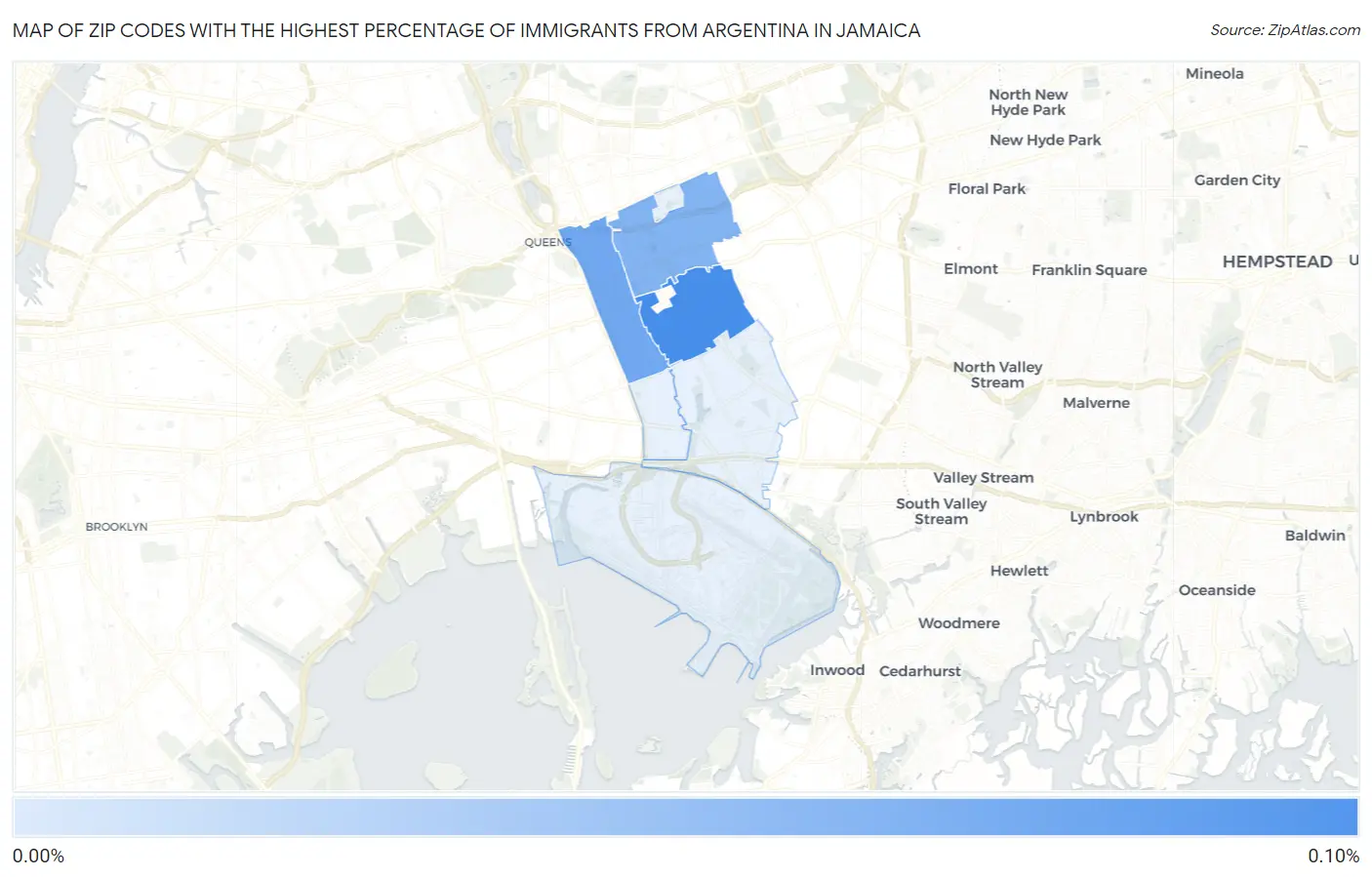 Zip Codes with the Highest Percentage of Immigrants from Argentina in Jamaica Map