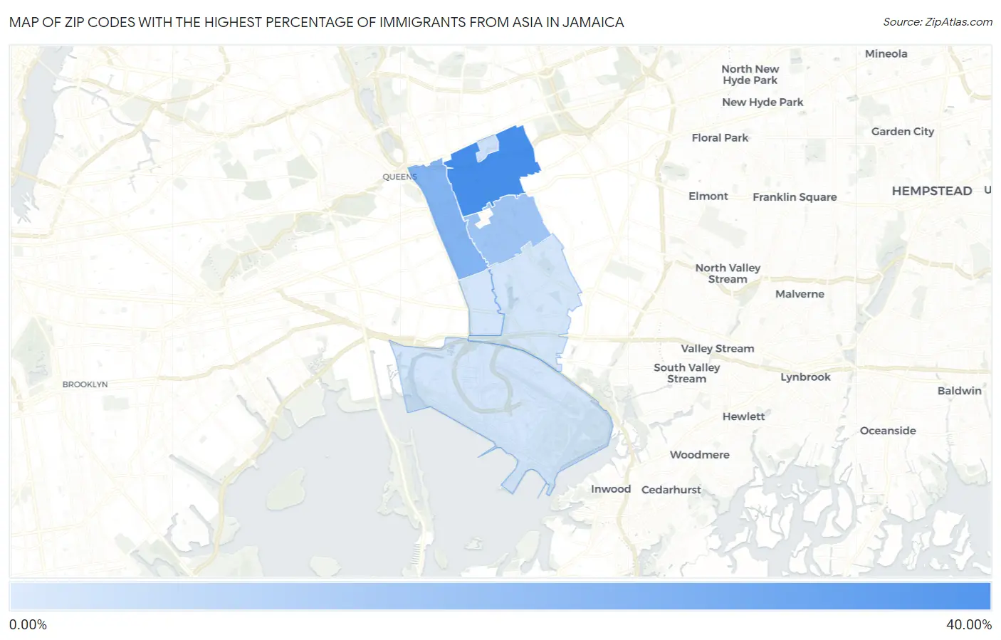 Zip Codes with the Highest Percentage of Immigrants from Asia in Jamaica Map