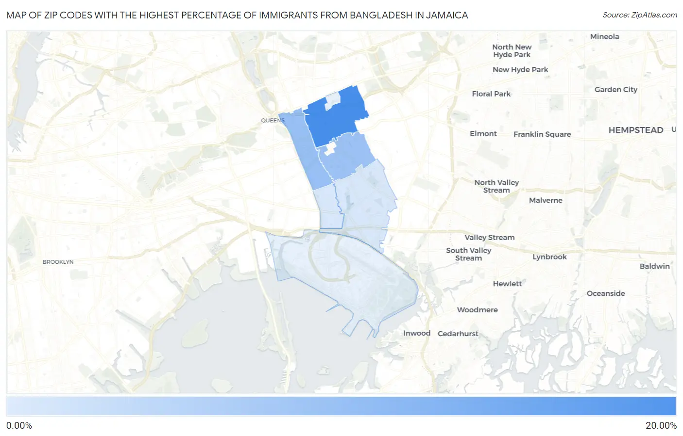 Zip Codes with the Highest Percentage of Immigrants from Bangladesh in Jamaica Map