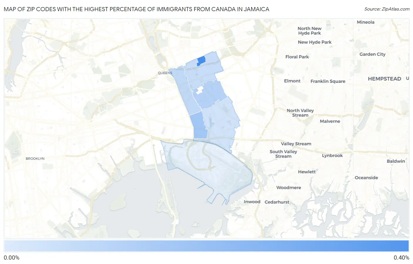 Zip Codes with the Highest Percentage of Immigrants from Canada in Jamaica Map