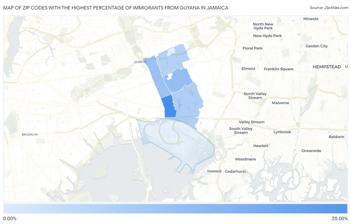 Zip Codes with the Highest Percentage of Immigrants from Guyana in Jamaica Map