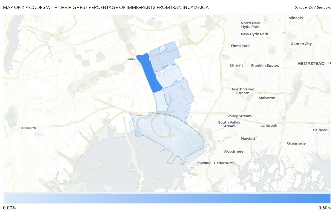 Zip Codes with the Highest Percentage of Immigrants from Iran in Jamaica Map