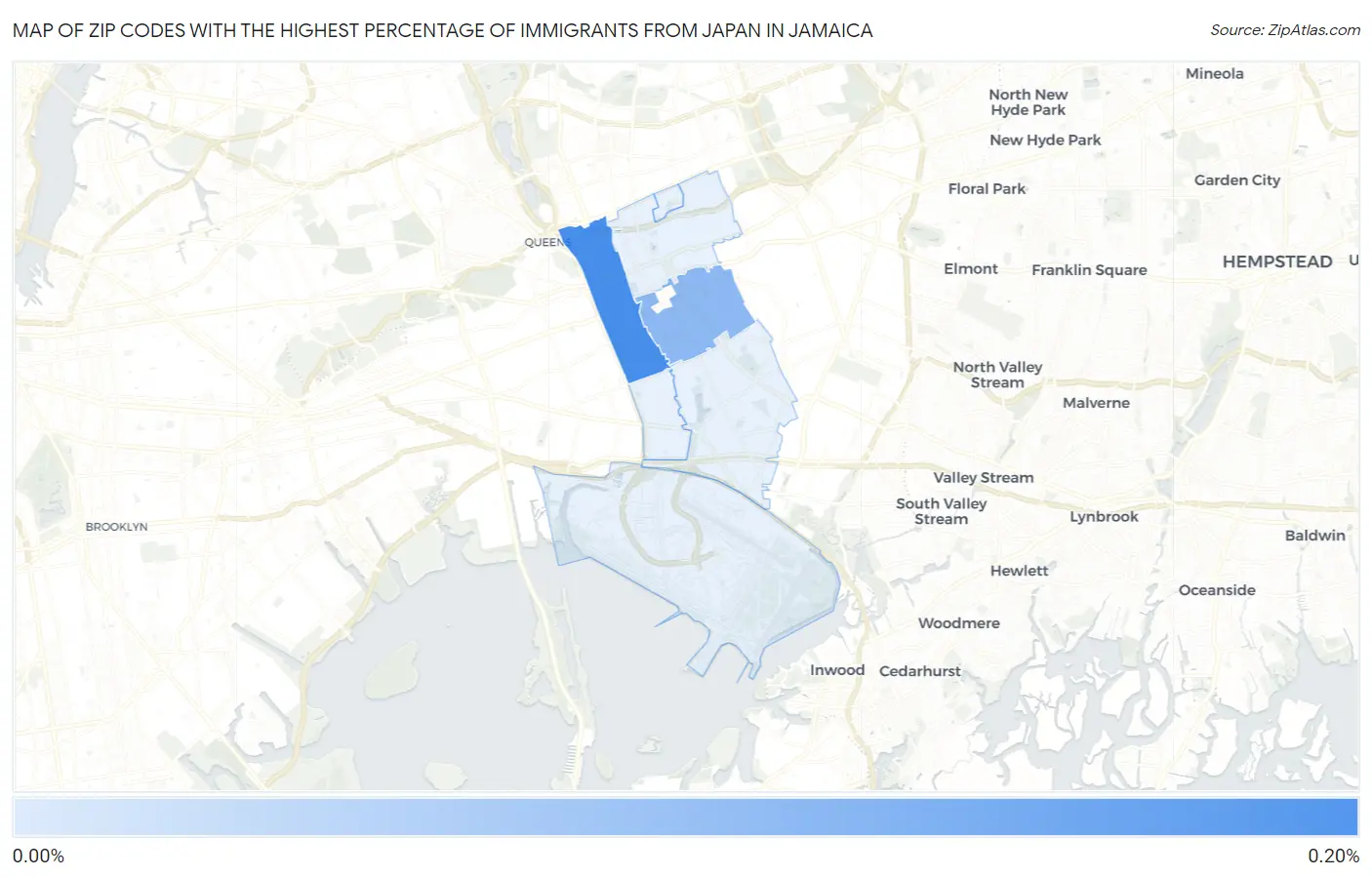 Zip Codes with the Highest Percentage of Immigrants from Japan in Jamaica Map