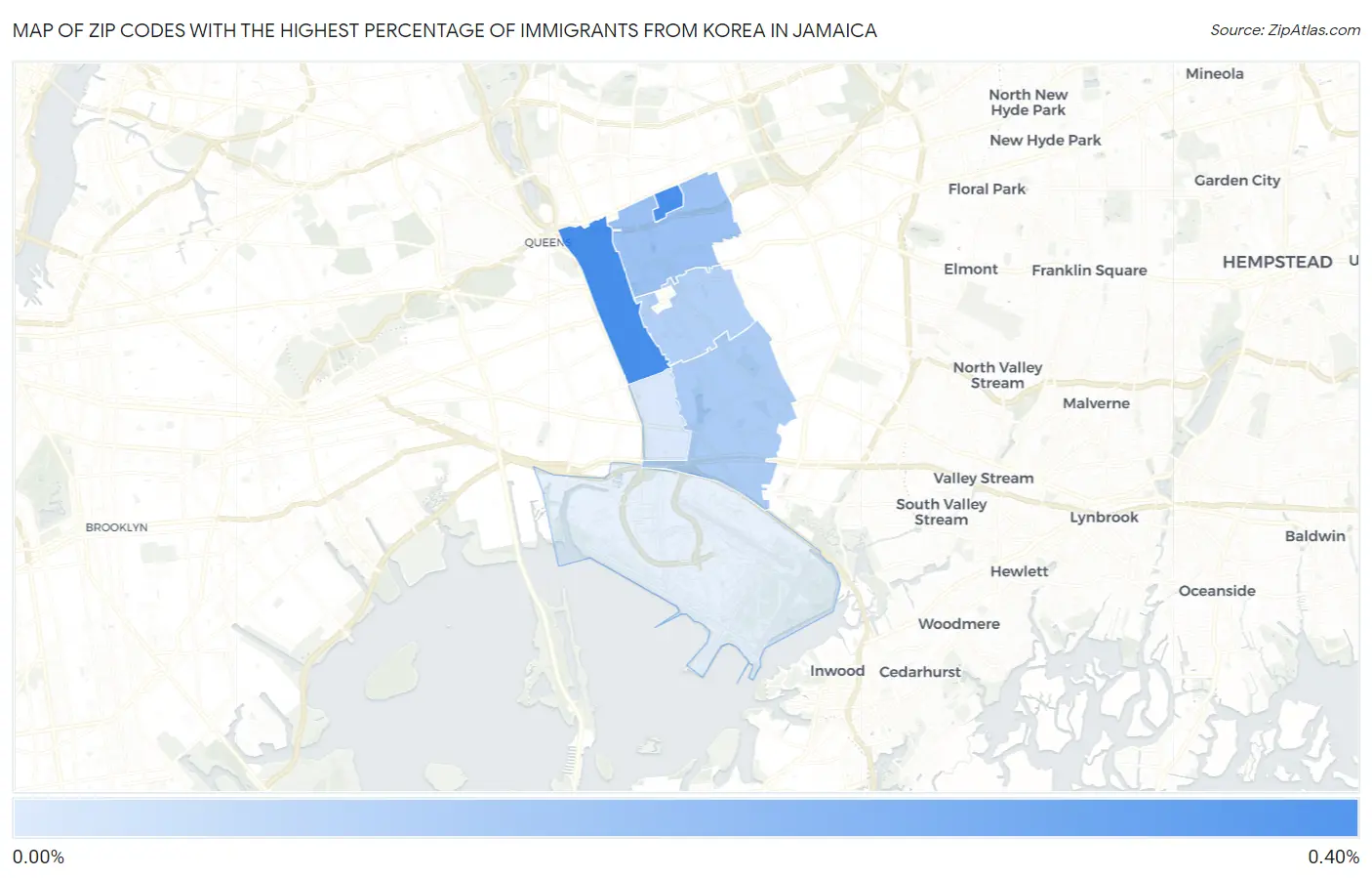 Zip Codes with the Highest Percentage of Immigrants from Korea in Jamaica Map
