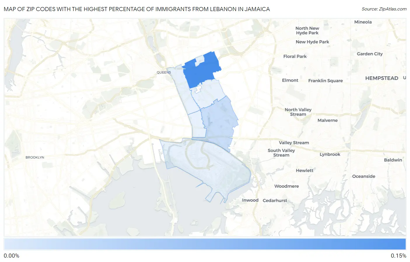 Zip Codes with the Highest Percentage of Immigrants from Lebanon in Jamaica Map